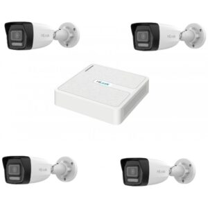 Kit NVR 4 canale cu 4 camere IP 4MP, lentila 2.8mm, Dual light 30m, microfon, PoE, IP67