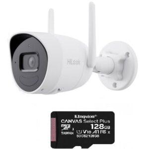 Camera Wifi Hikvision HiLook 4MP, lentila 2.8mm, IR 30m, microfon, difuzor, IP66 cu card 128GB inclus
