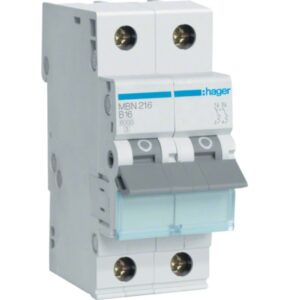 Siguranta automata 2P, 16A, 6kA, curba B Hager MBN216