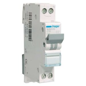Siguranta automata 1P+N, 10A, 4.5kA, curba C, Hager MJN510