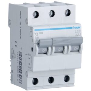 Siguranta automata 3P, 6A, 4,5kA, C, Hager MY306