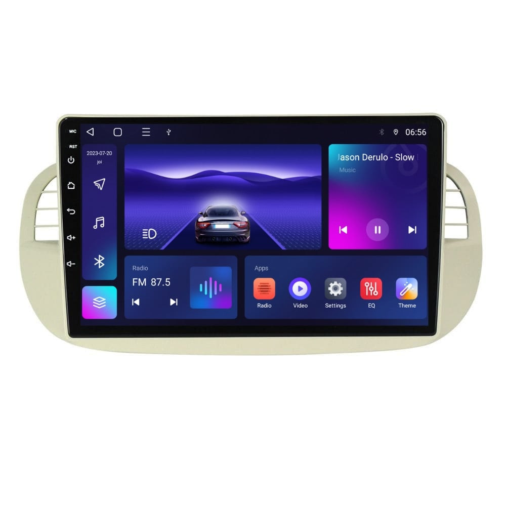 Navigatie dedicata cu Android Fiat 500 2007 - 2015, gri, 3GB RAM, Radio GPS Dual Zone, Display HD QLED 9" Touchscreen, Internet Wi-Fi si slot SIM 4G, Bluetooth, MirrorLink, USB