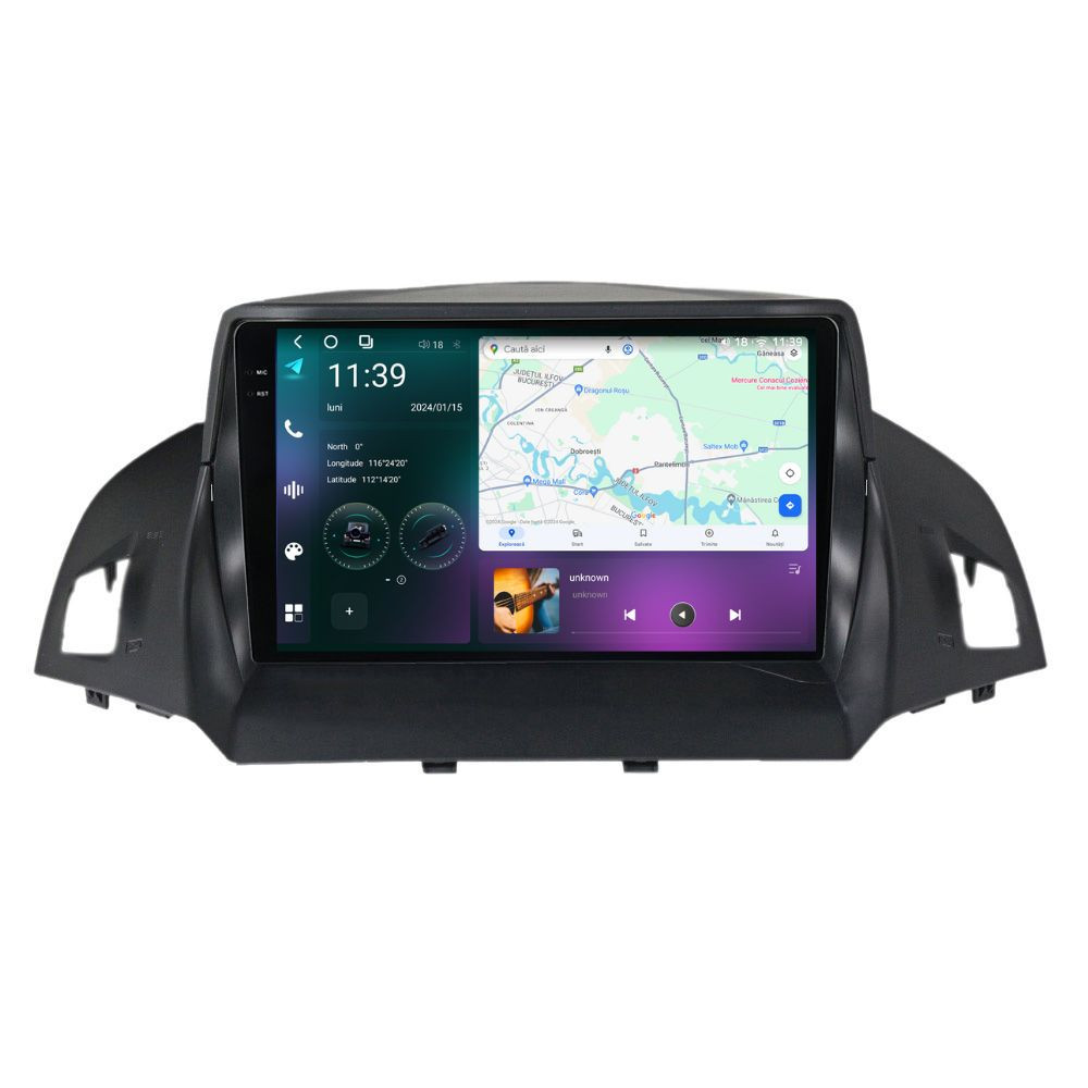 Navigatie dedicata cu Android Ford Kuga II 2012 - 2019, 12GB RAM, Radio GPS Dual Zone, Display 2K QLED 9.5" Touchscreen, Internet Wi-Fi si slot SIM 4G, Bluetooth, MirrorLink, USB