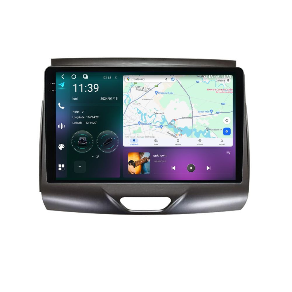 Navigatie dedicata cu Android Ford Ranger dupa 2015 cu navigatie originala, 12GB RAM, Radio GPS Dual Zone, Display 2K QLED 9.5" Touchscreen, Internet Wi-Fi si slot SIM 4G, Bluetooth, MirrorLink, USB