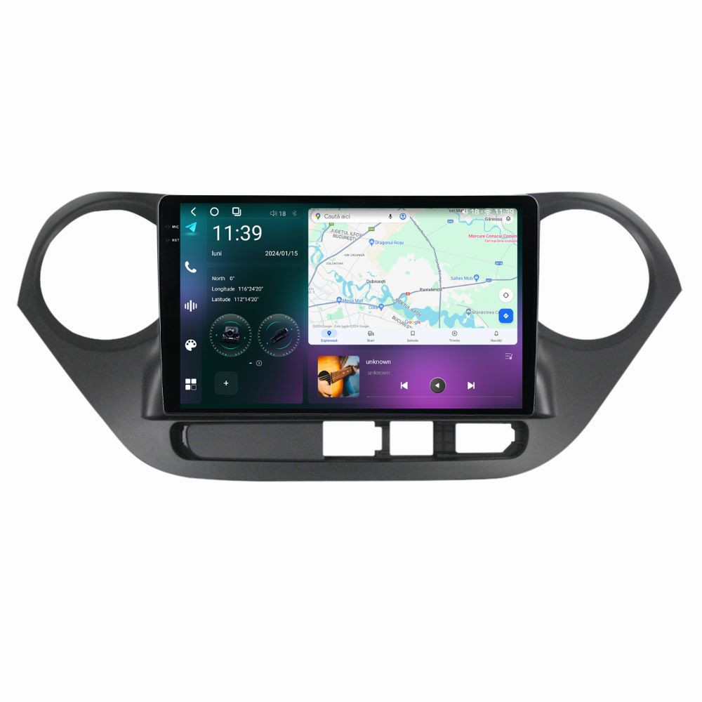 Navigatie dedicata cu Android Hyundai i10 2013 - 2019, 12GB RAM, Radio GPS Dual Zone, Display 2K QLED 9.5" Touchscreen, Internet Wi-Fi si slot SIM 4G, Bluetooth, MirrorLink, USB