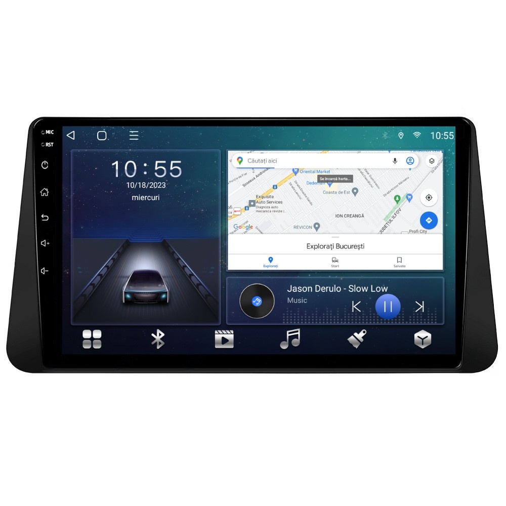 Navigatie dedicata cu Android Nissan Micra V dupa 2017, 2GB RAM, Radio GPS Dual Zone, Display HD QLED 9" Touchscreen, Internet Wi-Fi si slot SIM 4G, Bluetooth, MirrorLink, USB