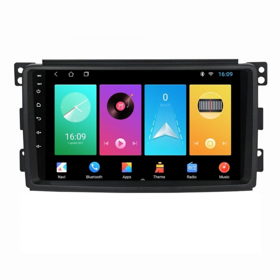 Navigatie dedicata cu Android Smart Fortwo 2007 - 2010, 2GB RAM, Radio GPS Dual Zone, Display HD IPS 9" Touchscreen, Internet Wi-Fi, Bluetooth, MirrorLink, USB