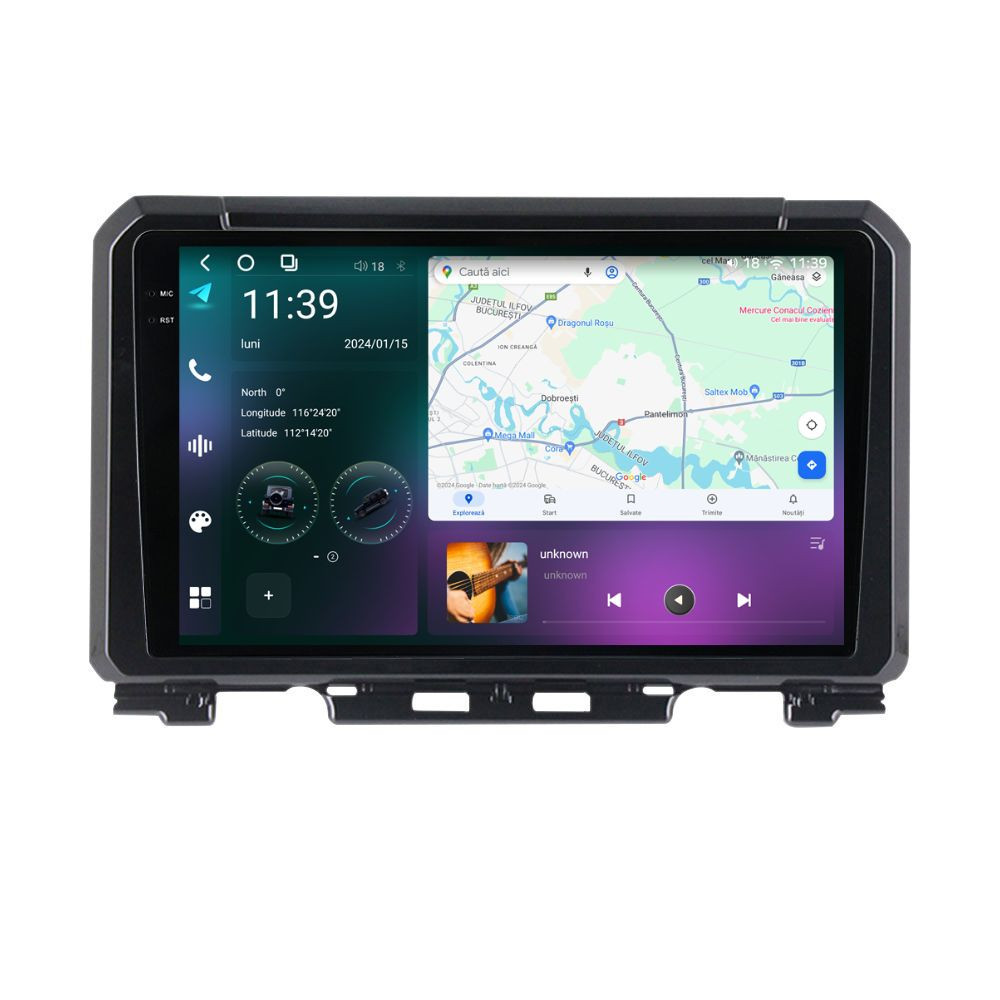 Navigatie dedicata cu Android Suzuki Jimny dupa 2018, 12GB RAM, Radio GPS Dual Zone, Display 2K QLED 9.5" Touchscreen, Internet Wi-Fi si slot SIM 4G, Bluetooth, MirrorLink, USB