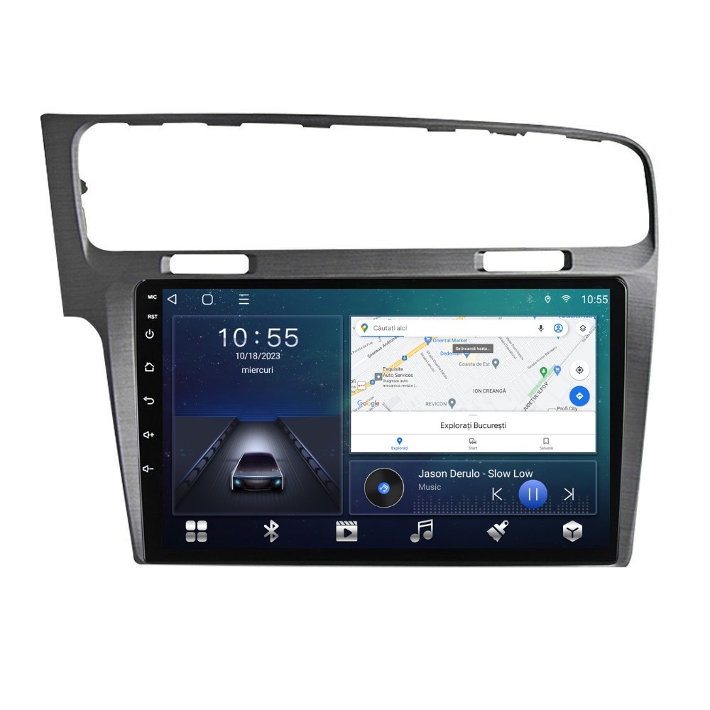 Navigatie dedicata cu Android VW Golf VII 2012 - 2019, argintiu, 2GB RAM, Radio GPS Dual Zone, Display HD QLED 10" Touchscreen, Internet Wi-Fi si slot SIM 4G, Bluetooth, MirrorLink, USB