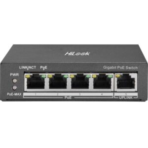 Switch PoE cu 4 porturi HikVision HiLook NS-0505P-35, 10/100/1000 Mbps, 10 Gbps, 7.44 Mpps, MAC 2K, fara management
