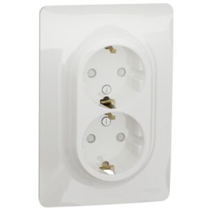 Priza dubla cu CP+obturator Schneider Noua Unica NU206718, alb