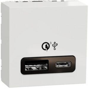 Incarcator rapid USB dublu A+C 18W 2 module Schneider Noua Unica NU301918, alb