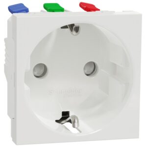 Priza 2P+E, f surub, cu obturatoare 2 module Schneider Noua Unica NU305718, alb
