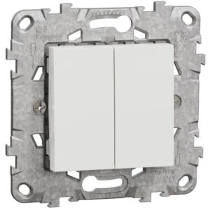 Intrerupator dublu 10A cu suport fixare si gheare Schneider Noua Unica NU521118Z, alb