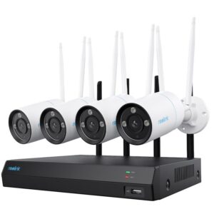 Sistem supraveghere exterior WiFi Reolink NVS12-8MB4W, 4 camere, 4K, IR 30 m, microfon si difuzor, vizualizare de pe telefon, HDD 2TB