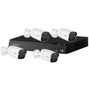 Sistem supraveghere IP exterior Reolink NVS8-5MB4, 4 camere, 5 MP, IR 30 m, 2.8 mm, microfon si difuzor, detectie om/vehicul, HDD 2 TB