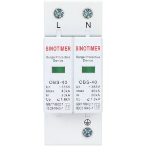 Descarcator de supratensiune AC SINOTIMER OBS-40, Tip 2, 385V, 40kA, 2 poli (L+N) OBS40-SPD-AC385V