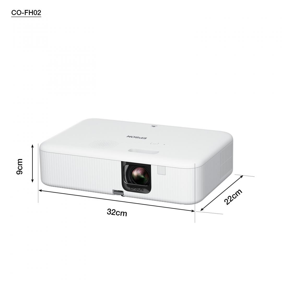 Proiector Epson CO-FH02, 3LCD, 3.000 lumeni/ 2.000 lumeni Ecomode, FHD, 16:9, lampa 6.000 ore/ 12.000 ore Ecomode, corectie ± 30, dimensiune maxima imagine 391", distanta maxima de proiectie 10.4 m, HDMI 1.4, USB 2.0-A, USB 2.0, Android TV ...