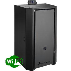 Pachet Centrala pe peleti Fornello EVA B Black 25 KW pompa circulatie vas expansiune Grup siguranta WI-FI buncar tiraj fortat kit evacuare 2.5 ml Clasa A++ recomandat pentru 160 mp Negru