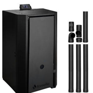 Pachet Centrala pe peleti Fornello EVA B Black 25 KW pompa circulatie vas expansiune Grup siguranta WI-FI buncar tiraj fortat kit evacuare 3.5 ml Clasa A++ recomandat pentru 160 mp Negru