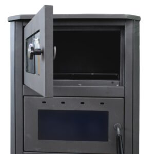 Pachet incalzire si apa calda pentru 2 camere Termosemineu pe lemne brichete si carbune Fornello MILANO E 24 KW cuptor Ivory 580x560x1060 mm boiler termoelectric 100l teava vas expansiune pompa circulatie calorifere kit evacuare si fitingu