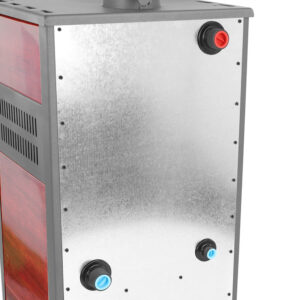 Pachet incalzire si apa calda pentru 2 camere Termosemineu pe lemne brichete si carbune Fornello Roma E 22 kW 49x45x103 cm teava boiler termoelectric 100l vas expansiune pompa circulatie kit evacuare calorifere si fitinguri