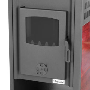 Pachet incalzire si apa calda pentru 3 camere Termosemineu pe lemne brichete si carbune Fornello Roma E Bordeaux 22 kW 49x45x103 cm teava boiler termoelectric 100l vas expansiune pompa circulatie kit evacuare calorifere si fitingu