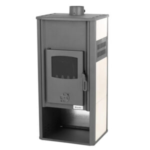 Pachet incalzire si apa calda pentru 3 camere Termosemineu pe lemne brichete si carbune Fornello Roma E Ivory 22 kW 49x45x103 cm teava PPR si fitinguri boiler termoelectric 100l vas expansiune pompa circulatie kit evacuare calorifere si kit