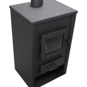 Pachet Termosemineu pe lemne brichete si carbune Fornello B2E 14 kW 46x45x91 cm cos inox boiler termoelectric 80l vas expansiune pompa circulatie si kit montaj