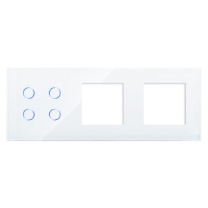 Panou Intrerupator Cvadruplu cu Touch si 2 Prize Simple Din Sticla LUXION