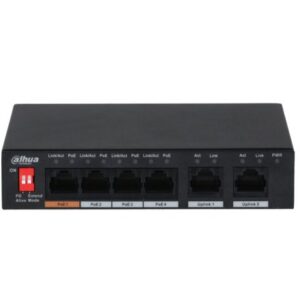 Switch PoE 4 porturi Eco Series Dahua PFS3006-4ET-60-V2, 1 port Hi-PoE 60W, 2 uplink, watchdog