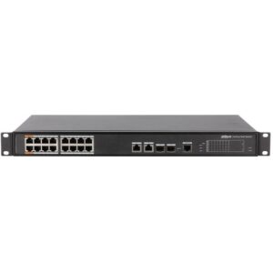 Switch 16 porturi PoE Dahua PFS4218-16ET-240-V3 cu management, 2 porturi gigabit prin FO, 240W, Hi-PoE