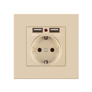 Priza de Perete cu 2 Porturi USB Techstar® TS-PC, 110-250V, 16A, Ignifuga, 86x86mm, Auriu