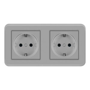 Priza Dubla De Perete Incastrata Techstar® TS-PC, 110-250V, 16A, Ignifuga, 80x151mm, Gri