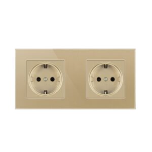 Priza Techstar® Crystal TS2, Dubla, Sticla Securizata, Culoare Auriu Sandcastle, 16A