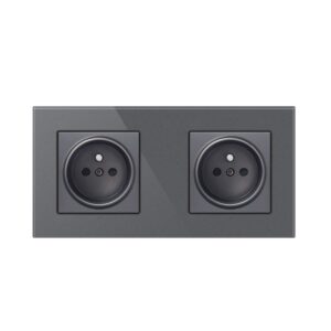 Priza Techstar® Crystal TS2, Dubla, Sticla Securizata, Culoare Gri Metal, 16A