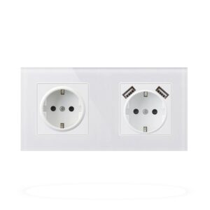 Priza Techstar® Crystal TSU2, Dubla, 2 x USB, 2.1 A, Culoare Alb Frost, Sticla Securizata, 16A