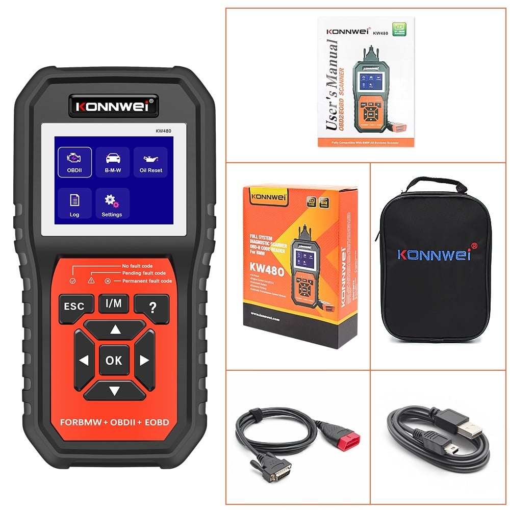Resigilat Tester Diagnoza Auto Konnwei KW480, Functii Complete pentru BMW, OBD2, Resetare Ulei, Citire Coduri, Test Motor, ABS, SRS, EVAP, Reset Ulei, Printare PC, Ecran 2.8 inch