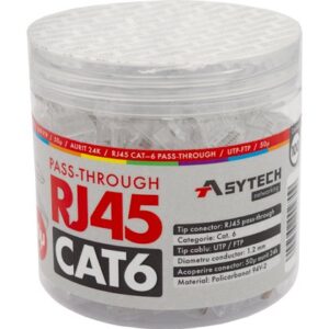 Mufa RJ-45 UTP Cat.6 EZ Passthrough RJ45-CAT6-EZ-50U-JAR, pini cupru nichelat si aurit 50 microni , 100 buc.