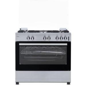 Aragaz SM950AGRXS1, 90 cm, 5 arzatoare, cuptor gaz, aprindere electrica plian si cuptor, timer mecanic, capacitate cuptor 92 L, Inox/Laterale argintii