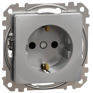 Priza 2P+E cu obturatoare, Schneider, SDD113021, Sedna Design, aluminiu