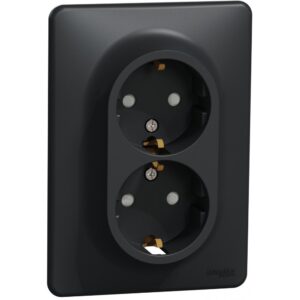 Priza dubla 2P+E, cu obturatoare, Schneider, SDD314221, Sedna Design, antracit