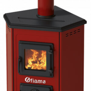 Semineu cu plita din fonta Fiama SD CORNER pe lemnebrichete si carbune putere 6 kW culoare red
