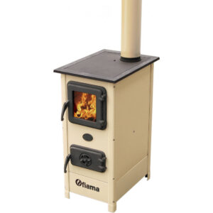 Semineu cu plita din fonta Fiama SD HERA pe lemnebrichete si carbune putere 6 kW culoare crem