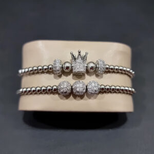 Set 2 bratari Royal din otel inoxidabil si zirconiu, Unisex, silver