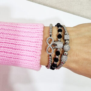 Set 3 bratari Iconic din otel inoxidabil, onix si zirconiu, Unisex, silver