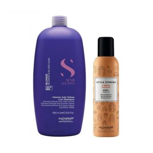 Set Alfaparf Semi di Lino Blonde – Sampon Intense Anti-Yellow Low 1000 ml + Spuma Style Stories Firming Mousse 250 ml