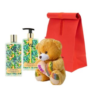 Set Bearfume cu ursulet de plus, Sapun lichid, 350 ml si Gel de dus, 350 ml