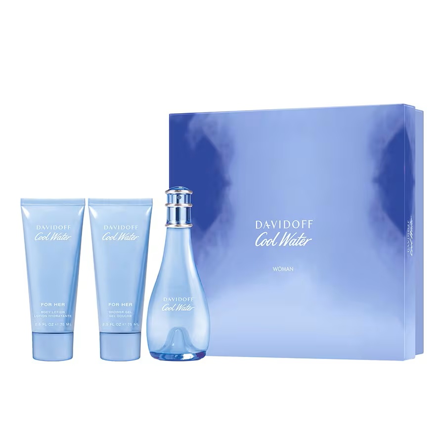 Set Cadou Davidoff Cool Water, Femei, Apa de Toaleta (Continut set: 100 ml Apa de Toaleta + 75 ml Gel de dus + 75 ml Lotiune de corp)