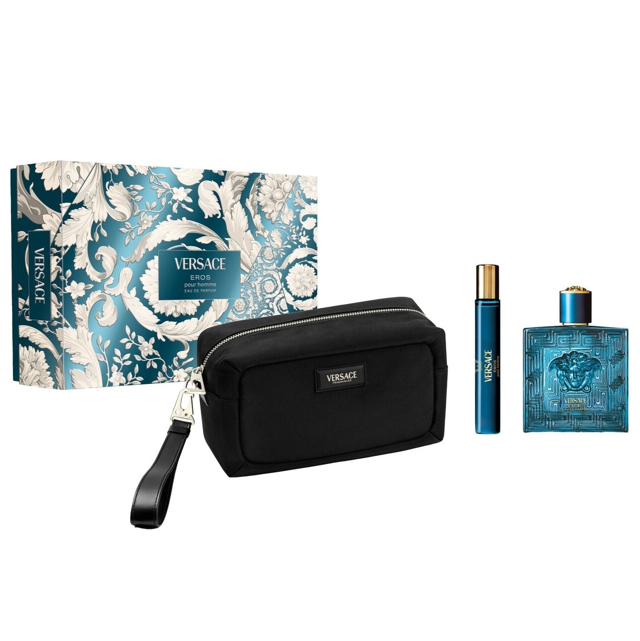 Set cadou Versace Eros Eau de Parfum, Barbati (Continut set: 100ml Apa de parfum + 10ml Apa de parfum + Geanta)
